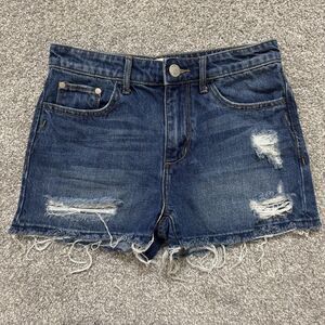Gilded Intent High Rise Short Womens 25 Blue Distressed Denim Jean Shorts Frayed